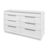 AMERLIFE 47.2" W 8 Drawer Dresser with LED Light & Glass Top, Modern High Gloss Storage Chest with 2 Jewelry Drawers, Storage Organizer for Bedroom, White AMERLIFE