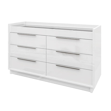 AMERLIFE 47.2" W 8 Drawer Dresser with LED Light & Glass Top, Modern High Gloss Storage Chest with 2 Jewelry Drawers, Storage Organizer for Bedroom, White AMERLIFE