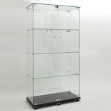 Glass Display Cabinet with 12 Color Lights and Lock 4-Tier 2-Door Curio Cabinets with Wheels Full Vision Showcase Tempered Glass Display Case for Living Room Bedroom Office, 65"*30.9"*13.6"Black Buzleer