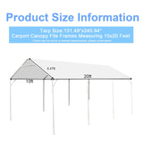 HFYZZ 10 x 20 Ft Heavy Duty Carport Replacement Canopy Waterproof UV Protected Garage Top Shelter Tarp Tent Cover with 44 Ball Bungees Cords, Only Top Cover, White HFYZZ