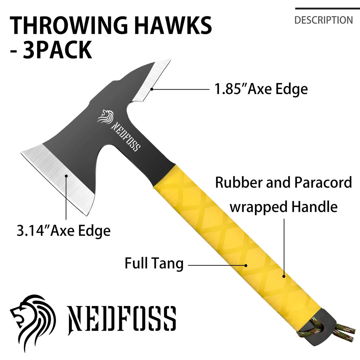 NedFoss Throwing Axes and Tomahawks, Throwing Axe Pack of 3, 11" Full Tang Throwing Axes Set with 3.14 Inch Blades, Tomahawk Axe with Nylon Sheath for Axe Throwing Game, Recreation and Competition NedFoss