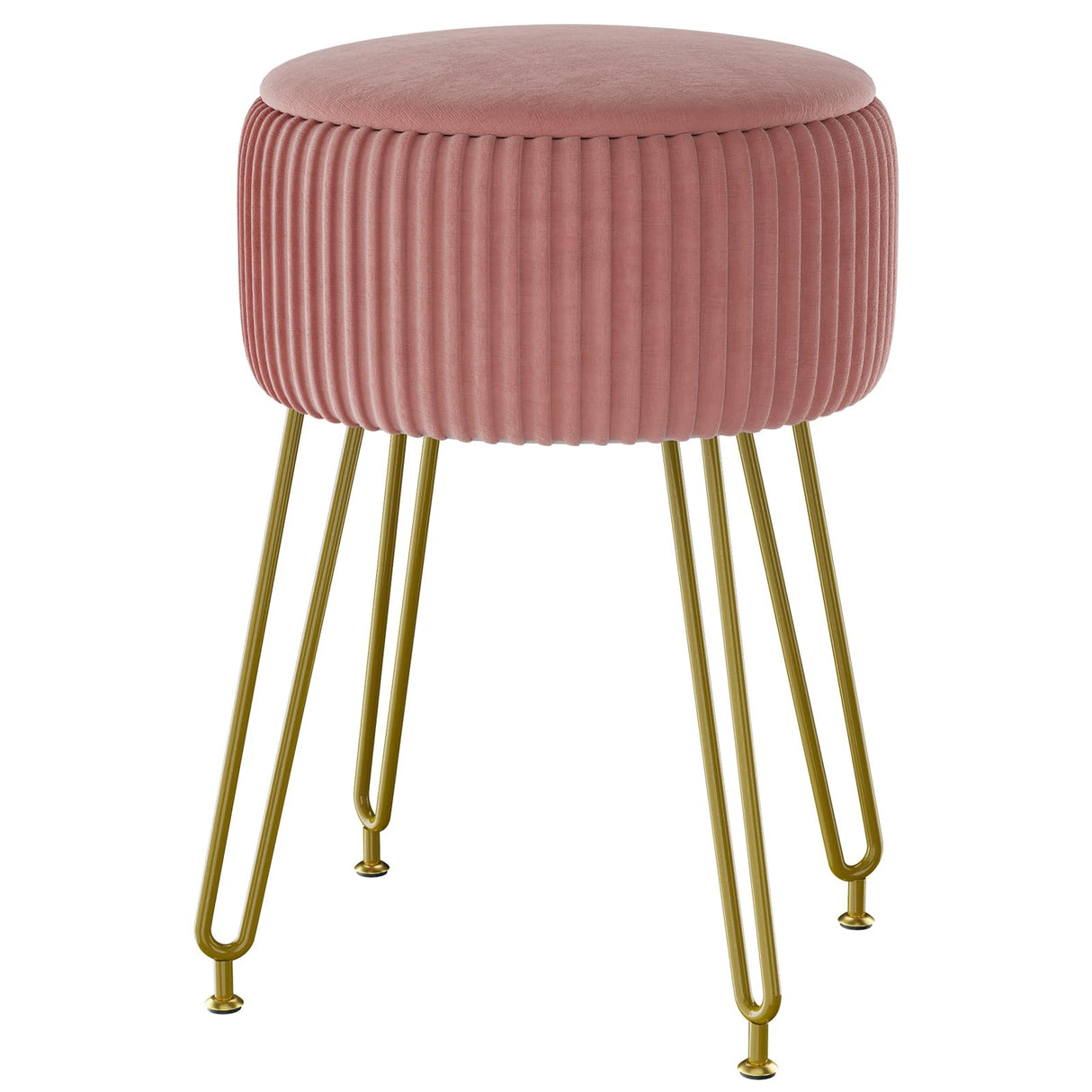 IBUYKE Velvet Storage Footrest Stool Ottoman, Makeup Vanity Stool Side Table with Golden Steel Legs Removable Cover, Coffee Table Top Cover, Pink LG-20P IBUYKE