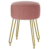 IBUYKE Velvet Storage Footrest Stool Ottoman, Makeup Vanity Stool Side Table with Golden Steel Legs Removable Cover, Coffee Table Top Cover, Pink LG-20P IBUYKE