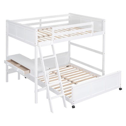 Bellemave Full Over Full Loft Bed with Desk and Storage Drawers in White - WoodArtSupply