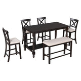 6-Piece Dining Table Set Wood Rectangular Couter Height Dining Table with 4 Chairs and a Bench Modern Dining Set for 6 People Ideal for Kitchen, Dinning Room and Bar Table, Espresso Bellemave