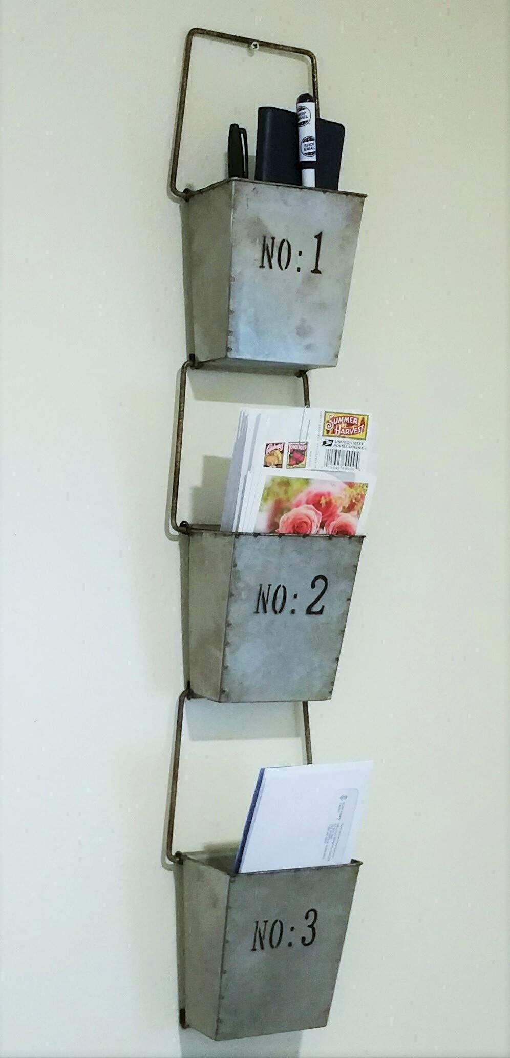 Industrial Farmhouse Set of 3 Hanging Wall Pockets Colonial Tin Works