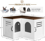 Corner Litter Box Enclosure for 2 Cats, Hidden Litter Box Furniture, Litter Box Cabinet with Double Room, Indoor Cat House End Table, 31.5 x 17.7 x 19.7 in, White JanflyHome