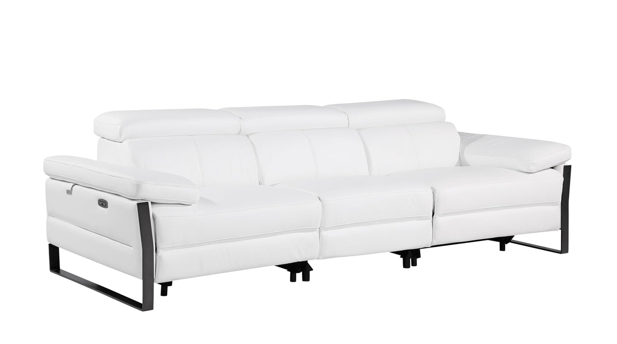 BlackJack Furniture Antonio Top Grain Italian Leather Power Recliner Sofa with 2 Reclining Seats & Large Power Headrests, Comfortable Lumbar Support, USB Chargers, Wall Hugger Design, White Blackjack Furniture