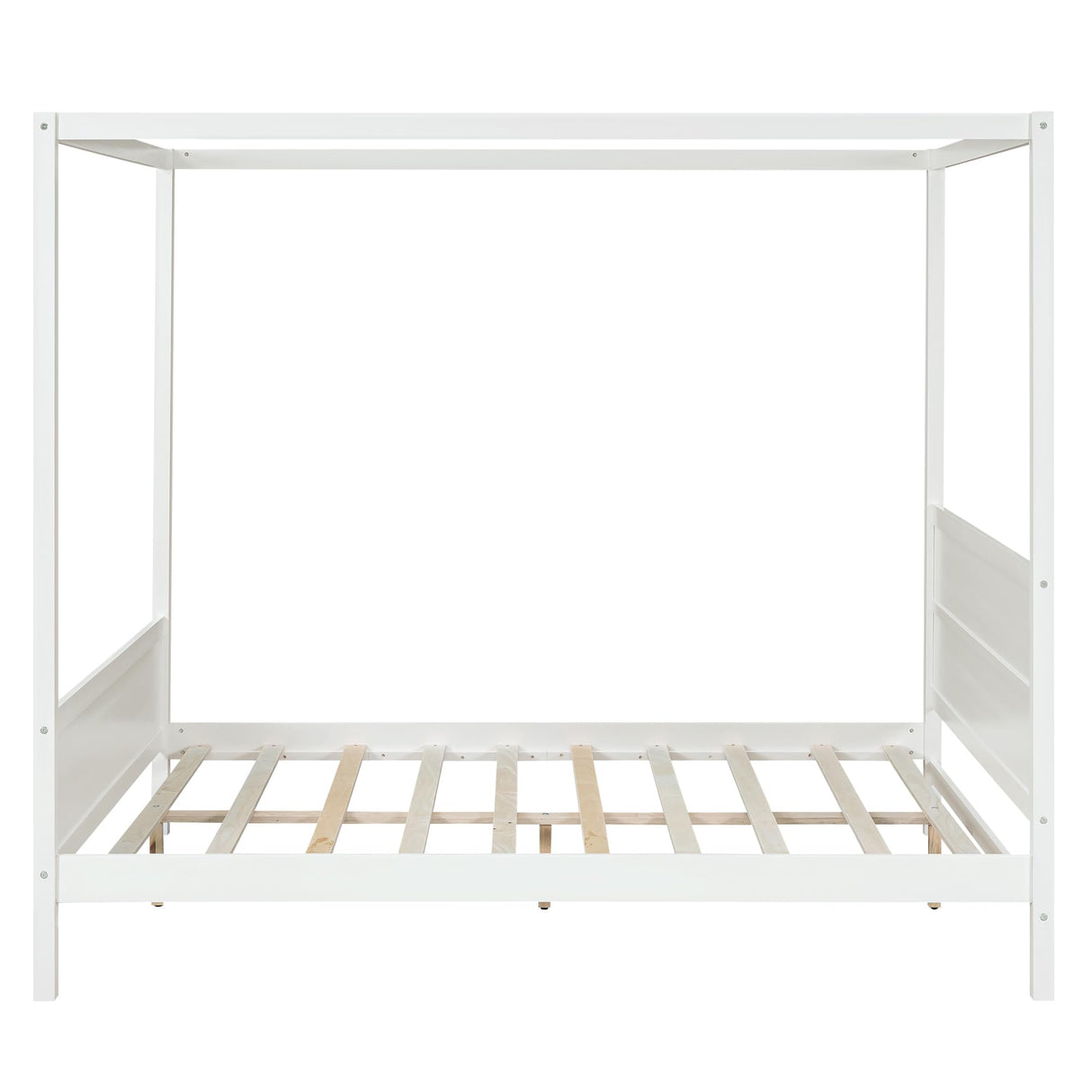 Harper & Bright Designs Queen Size Canopy Bed Frame, Wooden Queen Platform Bed with Headboard, Slat Support and Footboard, No Box Spring Needed (Queen, White) Harper & Bright Designs