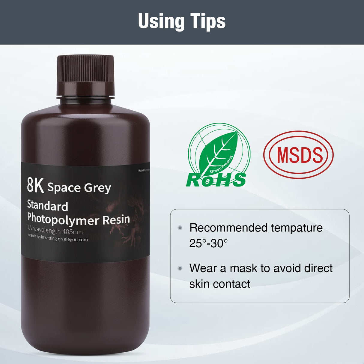 ELEGOO 8K Standard Resin, 405nm Rapid UV-Curing 3D Printer Resin, Higher Precision, Lower Shrinkage 3D Photopolymer Resin for 8K/12K/14K 3D Printer and LCD/MSLA/DLP 3D Printing, Space Grey 1000G Deeplee