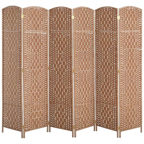 HOMCOM Room Divider, 6 Panel Folding Privacy Screen, 6FT Tall Portable Wicker Weave Partition Wall Divider for Bedroom, Home Office, Natural HOMCOM