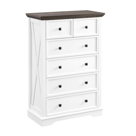 CKEASEAN 6 Drawer Dresser, Farmhouse Dresser, Nightstand Chest of Drawer for Bedroom, Wood Storage Chest of Drawers Storage Cabinet for Living Room, Hallway,Entryway (White, 6 Drawer) CKEASEAN