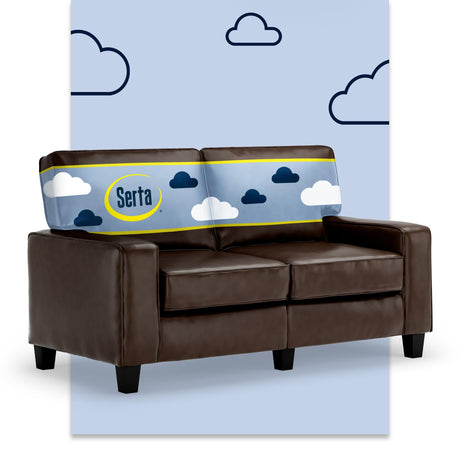 Serta Palisades 61" Track Arm Sofa, Durable Bonded Leather, Soft Pillow Back, Pocket Coil Seat Cushions, Loveseat or Couch for Small Spaces, Living Rooms or Bedrooms, Chestnut Brown Serta