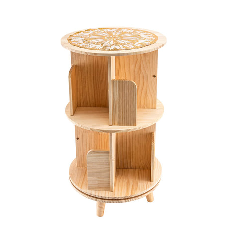 Upyouths 2-Tier Rotating Bookshelf – Multi-Functional Floor Standing Organizer in Wooden Design Upyouths
