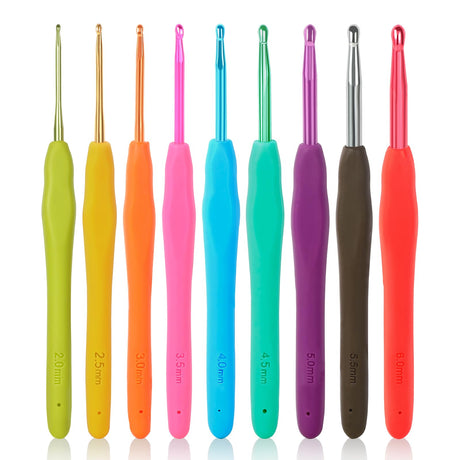 Looen Crochet Hooks 9-Piece Set, Ergonomic Rubber Grip Crochet Hook Set for Crocheting, Fine Knitting and Crochet Supplies, Crochet Kits for Arthritis Patients and Beginners. LOOEN