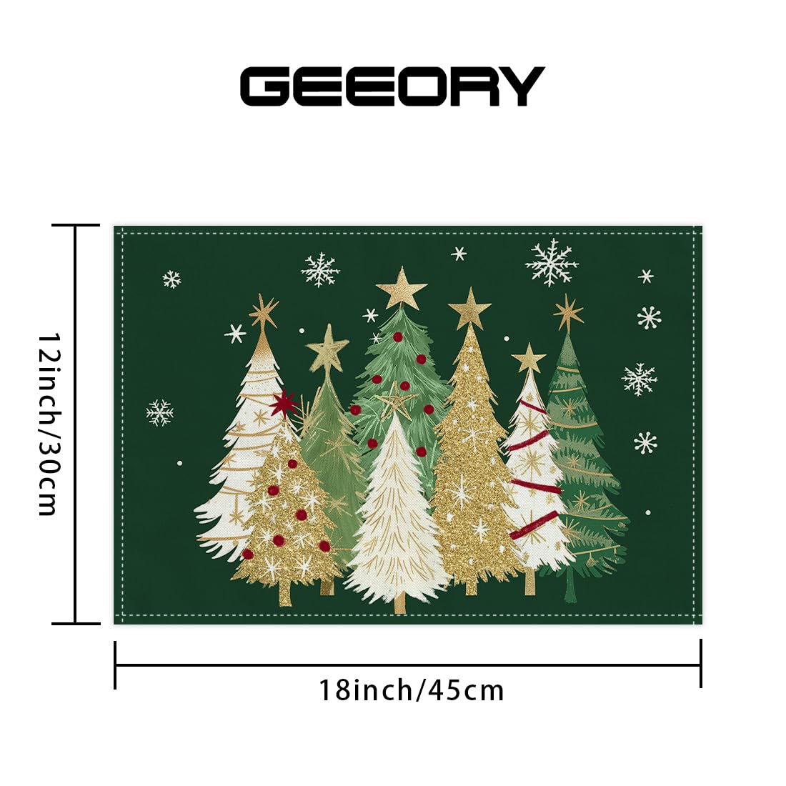 GEEORY Christmas Placemats 12x18 Inch Set of 4, Xmas Trees Snowflakes Winter Seasonal Holiday Farmhouse Kitchen Dining Table Decoration for Indoor Outdoor Dinner Party Décor (Green) GP127-18 GEEORY