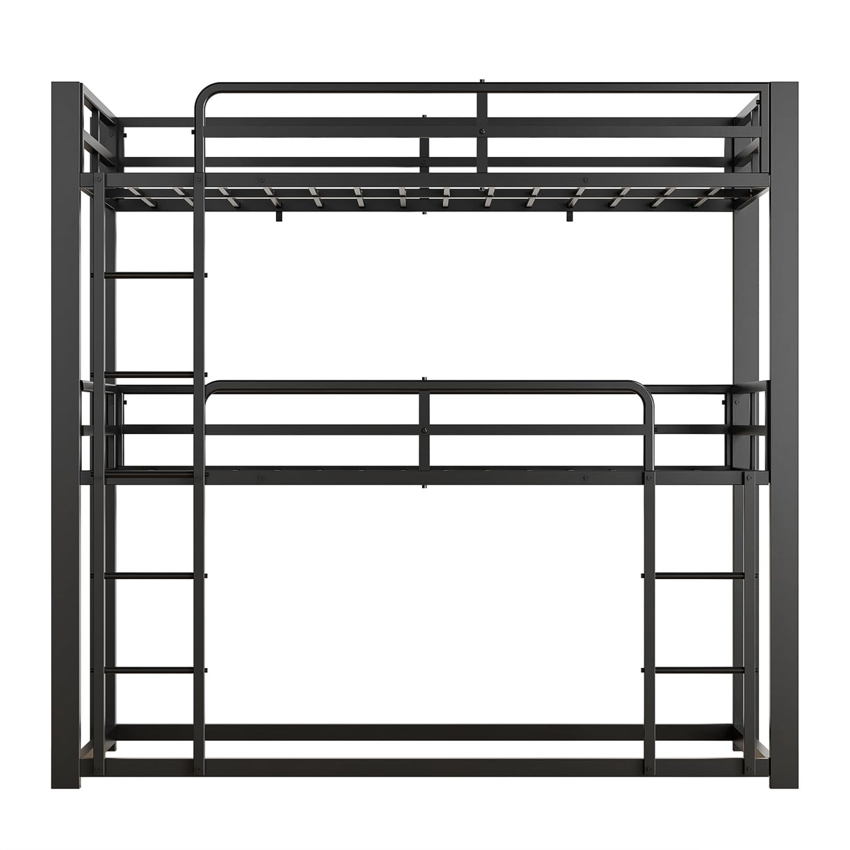 Miscoos Heavy Duty Triple Bunk Bed, Twin Over Twin Over Twin Metal Bunkbeds with Ladder, Family-Friendly for All Ages, Bedroom, No Box Spring Needed, Easy Assembly, Black Miscoos