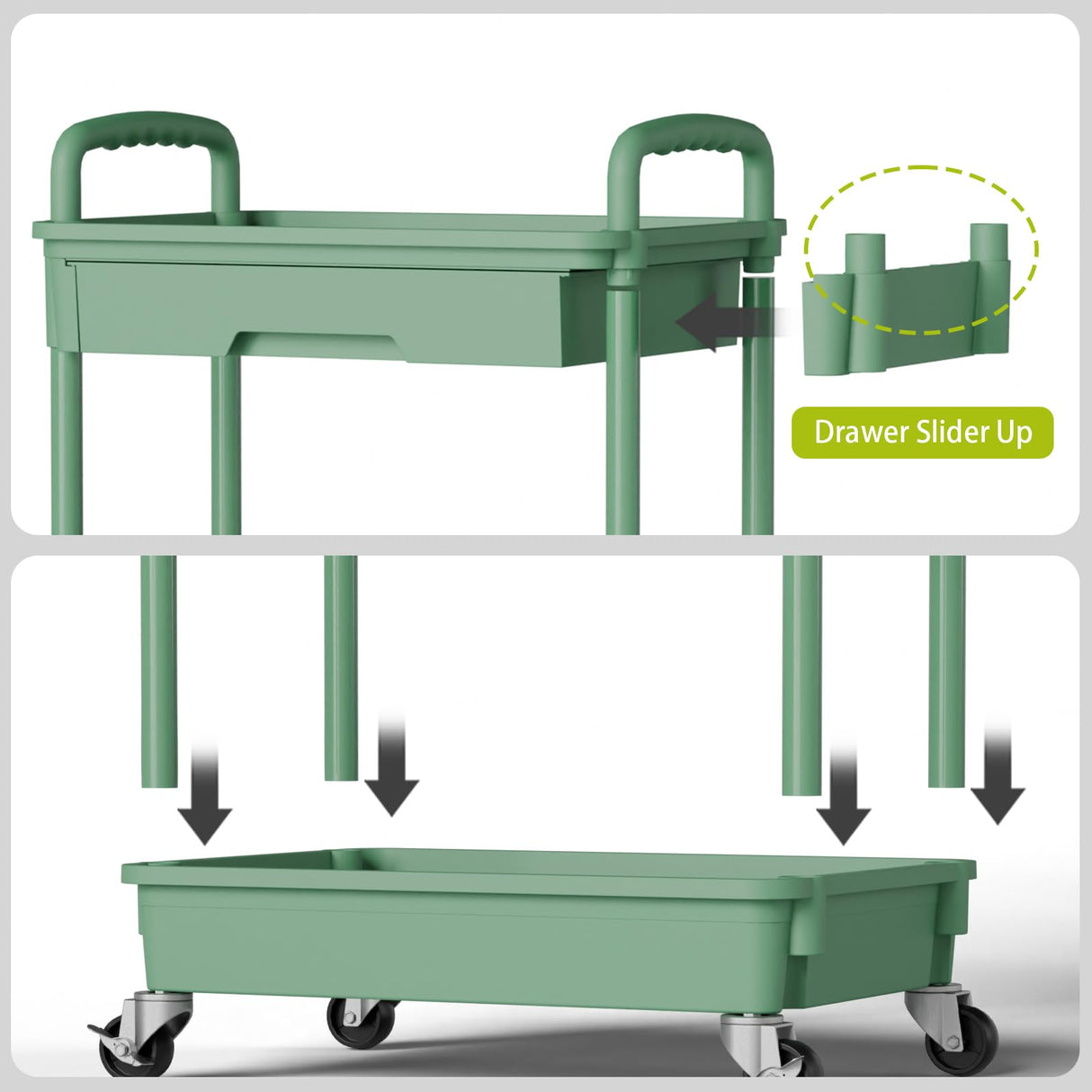 Sorgion 3 Tier Small Rolling Cart Organizer,Laundry Room Bathroom Organizers and Storage Office Shelves Mobile Shelving Unit Kitchen Trolley Cart with Wheels for Art,Craft,Diaper,Bedside,Snack(Green) Sorgion