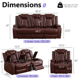 Anthato Leather Power Recliner Sofa Set, 2 Piece Reclining Sofa and Loveseat Set, Reclining Loveseat Couch Recliner Sets with Coffee Table, Living Room Furniture for House/Home Theater, Burgundy Red Anthato
