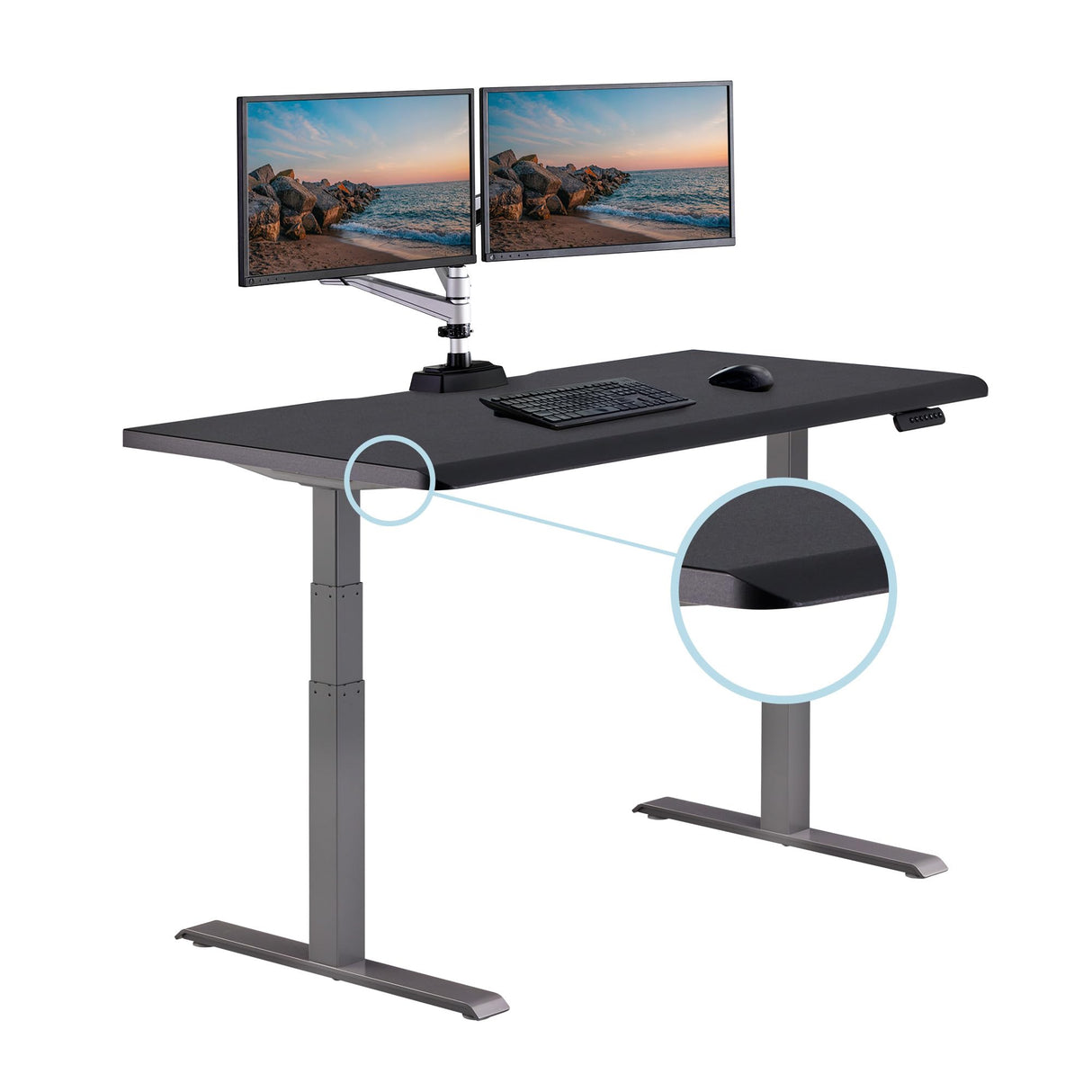 Vari ComfortEdge 60x30 Adjustable Desk - Electric Adjustable Height Standing Desk, Black - Sloped Ergonomic Front Edge and Stable T-Style Legs - Easy Vari