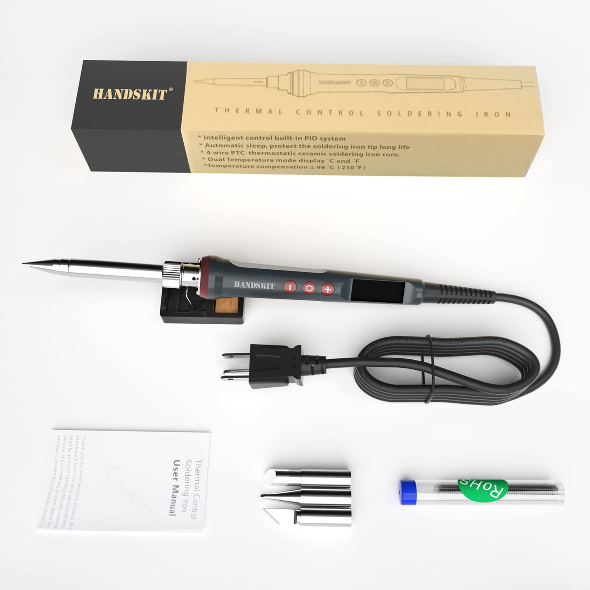 Solder Iron, 200W 110V Soldering Iron Digital Soldering Kit for Soldering, 6-in-1 Solder Iron Kit Welding Tool, Adjustable Temperature from 180 to 480℃, 3 solder tips, Solder wire, Solder Iron Stand HANDSKIT
