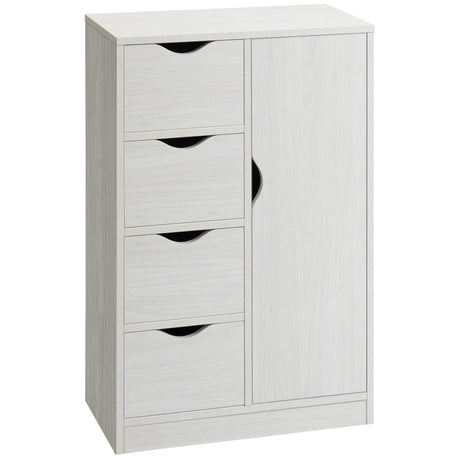 HOMCOM Freestanding Storage Cabinet, Bathroom Floor Cabinet with 4 Drawers and Door, White Wood Grain HOMCOM