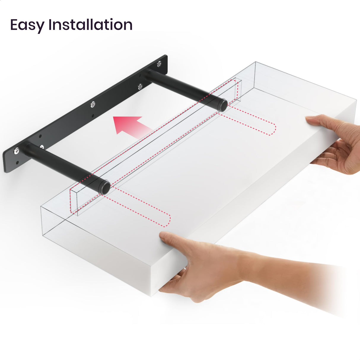 Ballucci Floating Shelves, 2-Pack 16" Wood Wall Shelf Set with Invisible Brackets for Bathroom, Living Room, Bedroom, Kitchen, Nursery, 6" Deep, White Ballucci