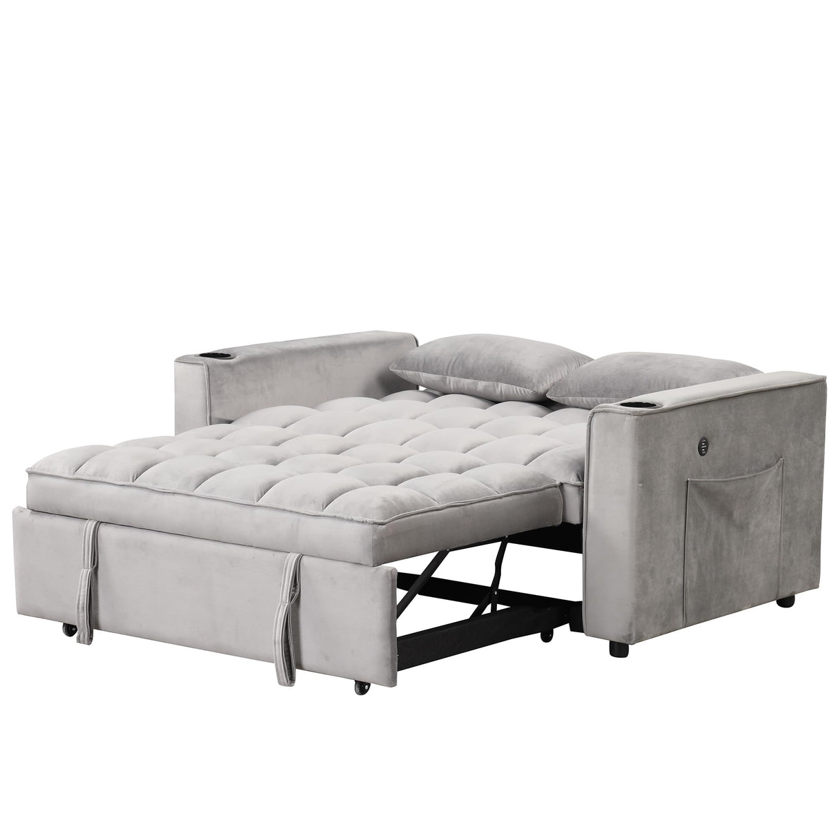 Multi-Functional Sofa Bed with Cup Holder and USB Port, Loveseat Pull Out Sofa Bed Sleeper Bed for Living Room Office Apartment (Gray) BEDGJH