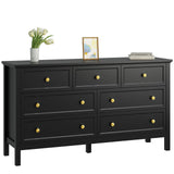 CARPETNAL Black Dresser for Bedroom, 7 Drawer Dresser with Wide Drawers and Gold Metal Handles, 55" Black and Gold Dresser TV Stand, Modern Dressers & Chests of Drawers for Hallyway, Entryway. CARPETNAL