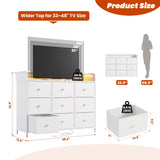 Nicehill Dresser for Bedroom with 9 Drawer,White Dresser with LED Light,TV Stand for Bedroom with Charging Station,Chests of Drawers for Bedroom Hallway,Closet (White) Nicehill