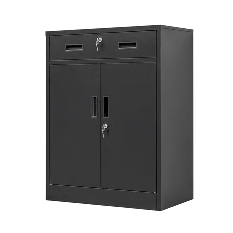 BESFUR Locking Storage Cabinet, Metal Cabinet with Oversized Drawer, Office Storage for Home, Garage, School - Black BESFUR