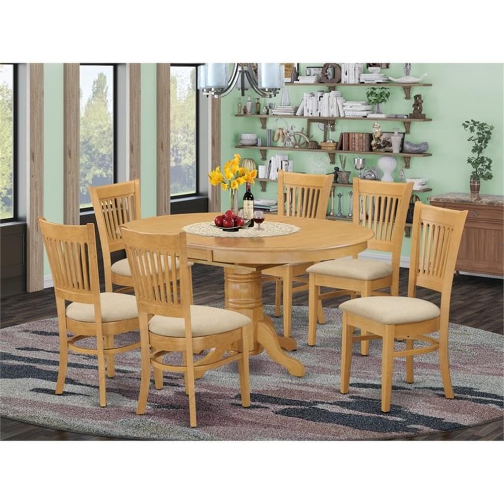 East West Furniture AVVA7-OAK-C 7 Piece Dining Table Set Consist of an Oval Dining Room Table with Butterfly Leaf and 6 Linen Fabric Upholstered Chairs, 42x60 Inch, Oak East West Furniture