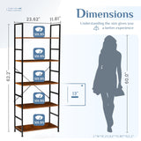DUMOS Rustic Brown 5-Tier Tall Bookshelf - Industrial Storage Organizer for Home & Office DUMOS