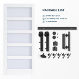 EaseLife 38in x 84in Glass Barn Door with 6.6FT Sliding Door Hardware Kit Included & Handle,Solid LVL Wood Covered with Water-Proof & Scratch-Resistant PVC Surface,DIY Assembly,5-Panel Glass,White EaseLife