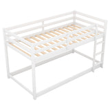 ZJIAH Twin Over Twin Low Bunk Bed with Ladder and Safety Guardrails - Durable Wooden Design in White ZJIAH