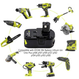 KINGTIANLE 1pack 6.0Ah 18V Replacement Battery for Ryobi 18V Lithium Battery P102 P103 P105 P107 P108 P109 Ryobi ONE+ Cordless Tool KINGTIANLE