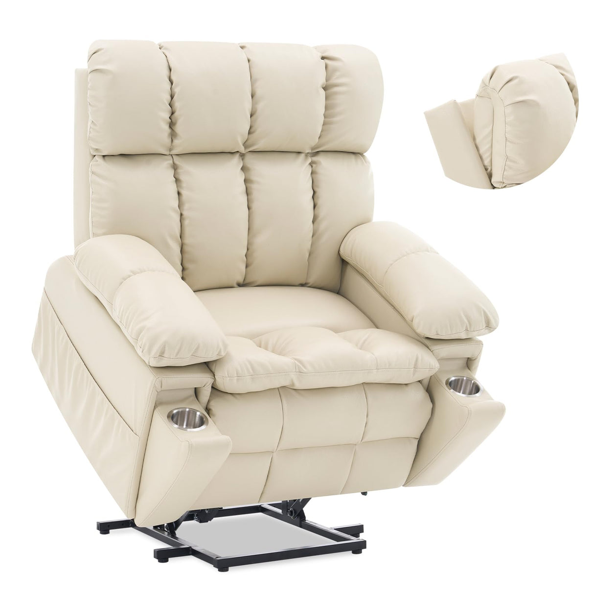 Zuacs Big Tall Man Lay Flat Recliner with Massage Heat, Extra Wide Power Lift Recliner Chair for Elderly,Adjustable Headrest,Extended Footrest, USB Ports,Type C,Hidden Cup Holders,Storage Boxes,Beige Zuacs