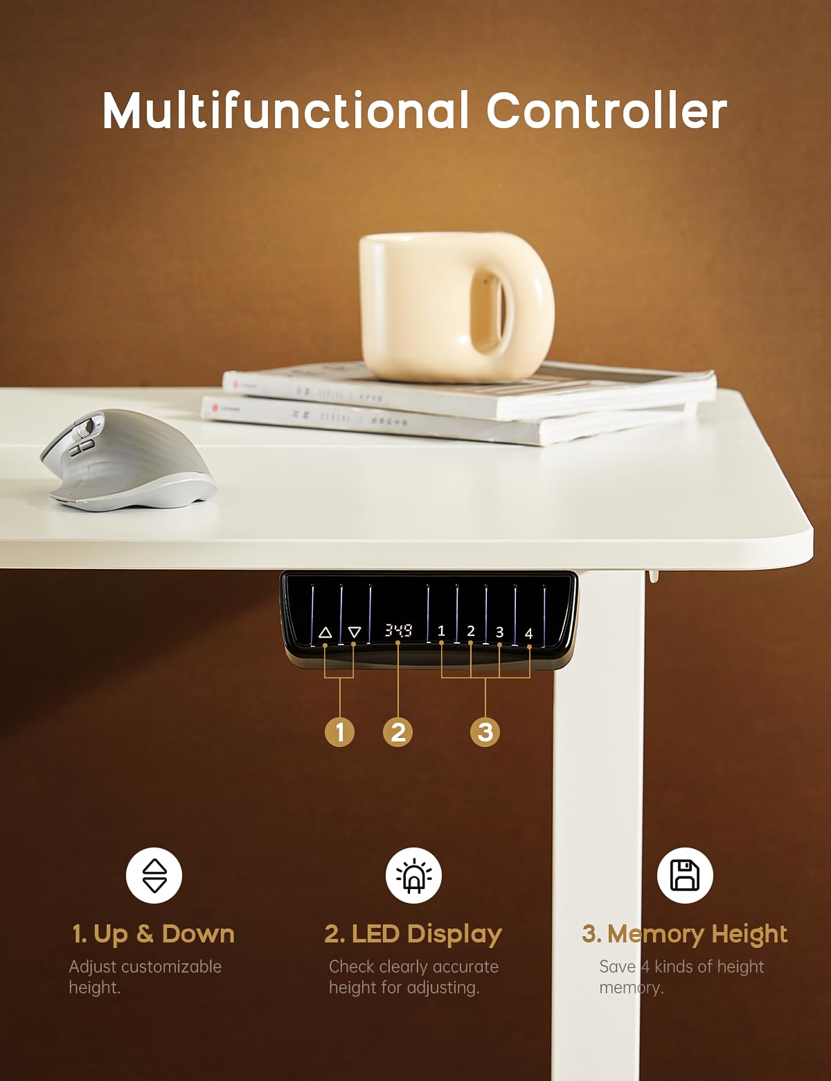 Deroavixe Electric Standing Desk, Height Adjustable Desk with 4 Memory Settings, 55 x 28 Inches, Home Office Workstation (White Desktop + White Frame) Deroavixe