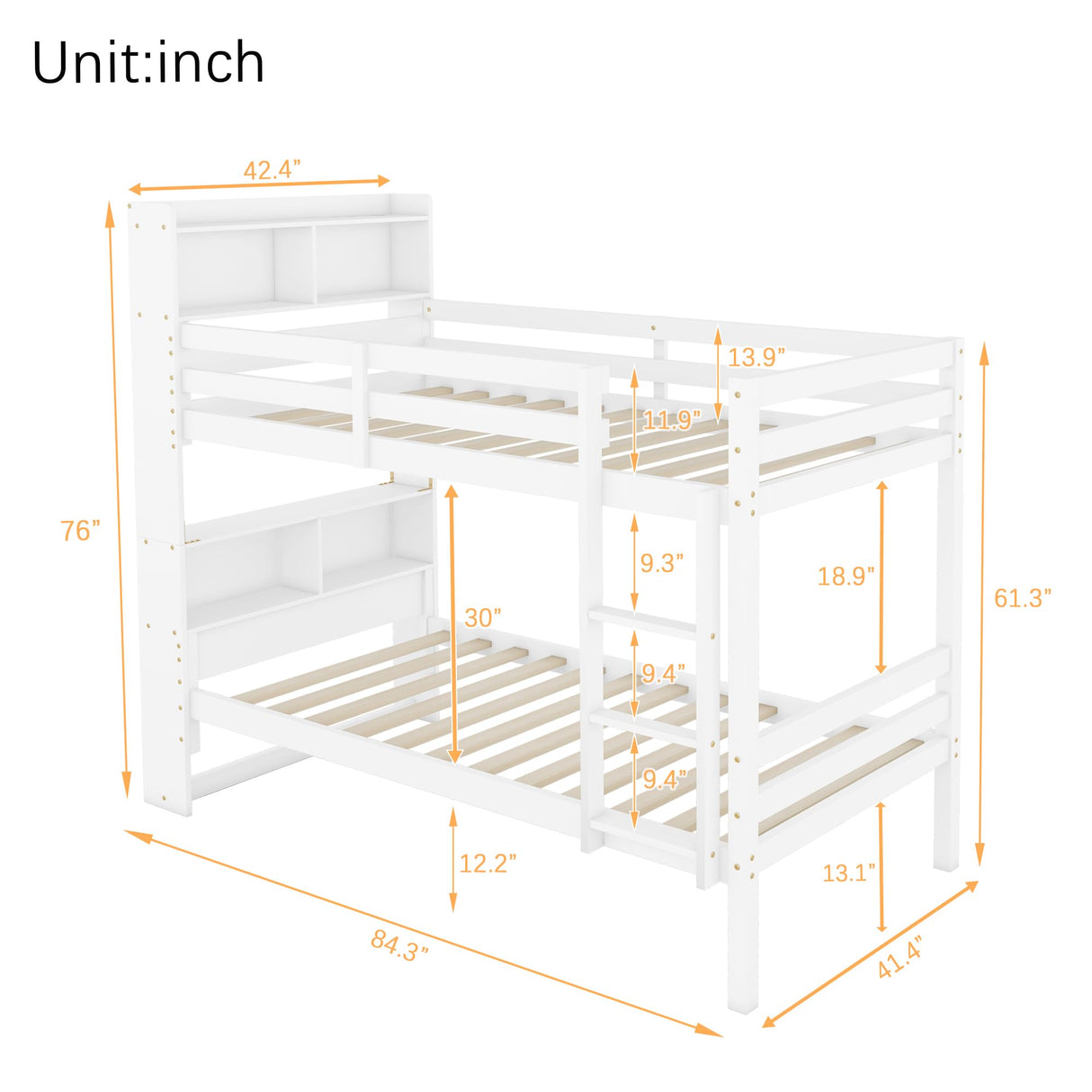KEIKI Twin Over Twin Wooden Bunk Bed with Shelves, Ladder & Guardrails, Convertible Design for Boys, Girls, or Teens, No Box Spring Needed, White KEIKI