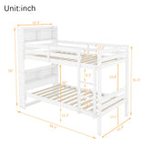 KEIKI Twin Over Twin Wooden Bunk Bed with Shelves, Ladder & Guardrails, Convertible Design for Boys, Girls, or Teens, No Box Spring Needed, White KEIKI