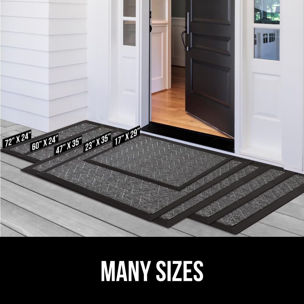 Gorilla Grip 100% Waterproof All-Season WeatherMax Doormat, Durable Natural Rubber, Stain and Fade Resistant, Low Profile, Indoor Outdoor Door Mats, Easy Clean Patio Entrance Mat, 17x29, Gray Diamond Gorilla Grip