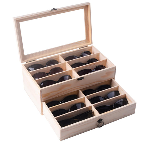 AUTOARK Pine Wood 12 Piece Eyeglasses Storage and Sunglass Glasses Display Drawer Lockable Case Organizer,DIY Colors,AW-171 AUTOARK