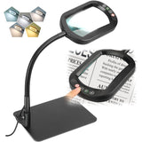 Veemagni 10X Rectangle Magnifying Glass with Light and Stand, Flexible Gooseneck LED Lighted Desk Lamp, 5 Color Modes Stepless Dimmable, Hands Free Magnifier for Reading Crafts Painting Close Work Veemagni