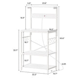 SUPERJARE Kitchen Bakers Rack with Power Outlet, Coffee Bar Table 4 Tiers, Microwave Stand with 6 S-Shaped Hooks, Storage Shelf Rack for Spices, Pots and Pans - White SUPERJARE
