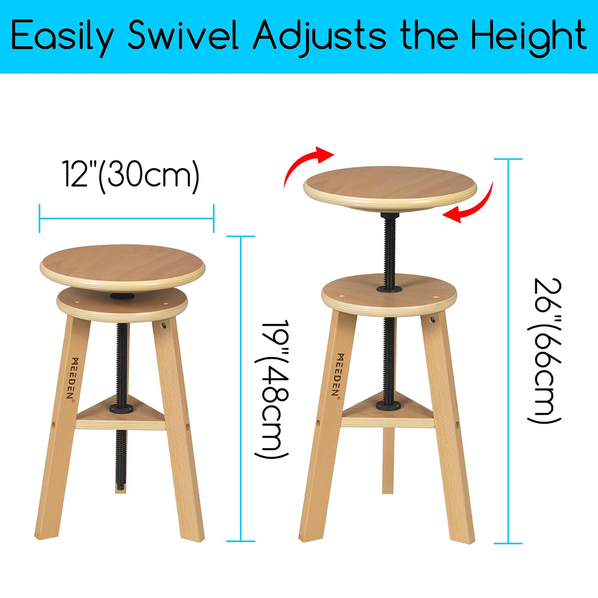 MEEDEN Wooden Drafting Stool with Adjustable Height, Artist Stool,Office Studio Stool, Up to 220 Lbs,German Beech Wood, Perfect for Artists Studio,Home Use,Kitchen,Bars MEEDEN