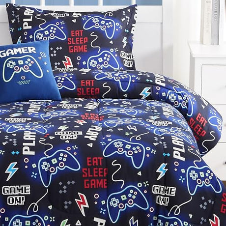 Kaleido Space Kids Comforter Set Twin Size for Boys, Glow in The Dark Gamer Bedding Set 1 Comforter, 1 Decor Pillow, 1 Pillow Sham, Twin XL Comforter Set Kaleido Space