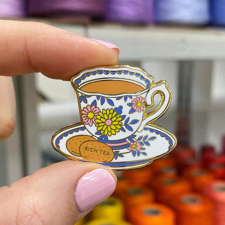 Caterpillar Cross Stitch Needle Minder - Teacup for Cross Stitch, Sewing, Embroidery and Needlework Accessories, Enamel and Magnetic Caterpillar Cross Stitch