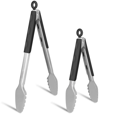 Hotec Stainless Steel Kitchen Tongs Grill Tongs Set of 2-9" and 12", Barbecue Tongs Locking Metal BBQ Kitchen Food Tongs for Cooking Non-Slip Grip HOTEC