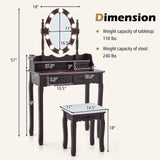 GOFLAME Vanity Table Set with Lighted Rotatable Mirror, Dressing Table with 3-Color Lights & Adjustable Brightness, Makeup Desk with Cushioned Stool for Dressing Room, Bedroom (Brown) GOFLAME