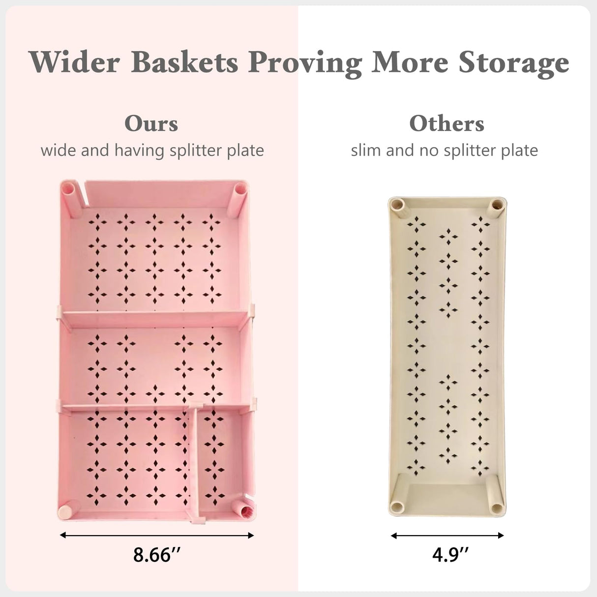 danpinera Slim Storage Cart, 3 Tier Narrow Rolling Cart on Wheels Bathroom Organizer Cart with Dividers Handle Hanging Cups Hooks for Laundry Room Kitchen Small Spaces, Pink danpinera